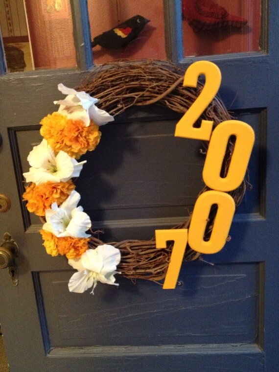 Yellow Floral House Number Wreath