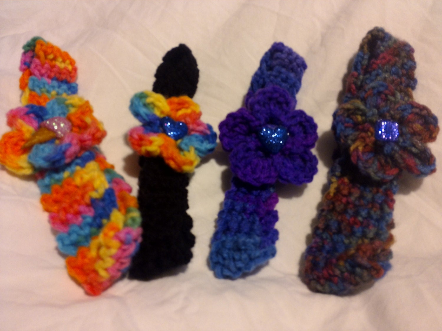 Crochet Flower Headband's. Girls age 1-2T. Colorful/Hearts/Ice cream cone