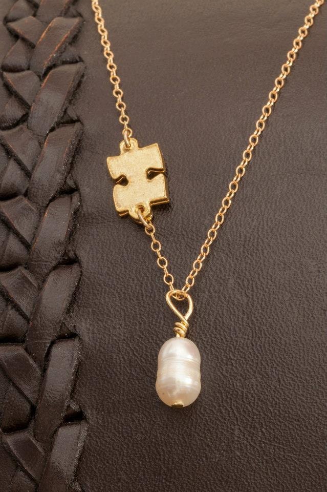 Yellow Gold Filled Necklace with Autism Puzzle by IrisBelieves
