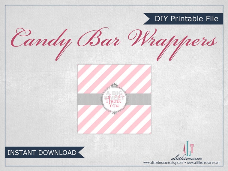 Printable Chocolate Bar Wrappers - INSTANT DOWNLOAD - Girl Baby Shower Decorations - Pink and Gray - Design 774