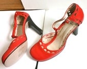 Perlina Red Mary Jane Pumps Vintage Mad Men Retro Ankle Strap Shoes