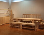 Handmade 84'(2550mm) dinning table with two bench for 4-6 persons, 4 chairs, and 2 arm chairs