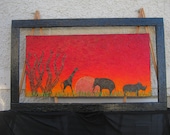 Large Framed Acrylic Mixed Media Textured Safari Field Sunset Landscape Painting Wall Décor