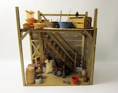 Handmade 1:12 Scale Dollhouse Miniature Roombox Cellar, Distressed Shed, Basement