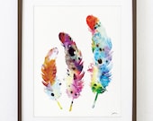 Watercolor Art Print - Colorful Feathers Archival Print - Feather Painting - 8x10 Art - Feather Silhouette Art Home Decor Gift Ideas