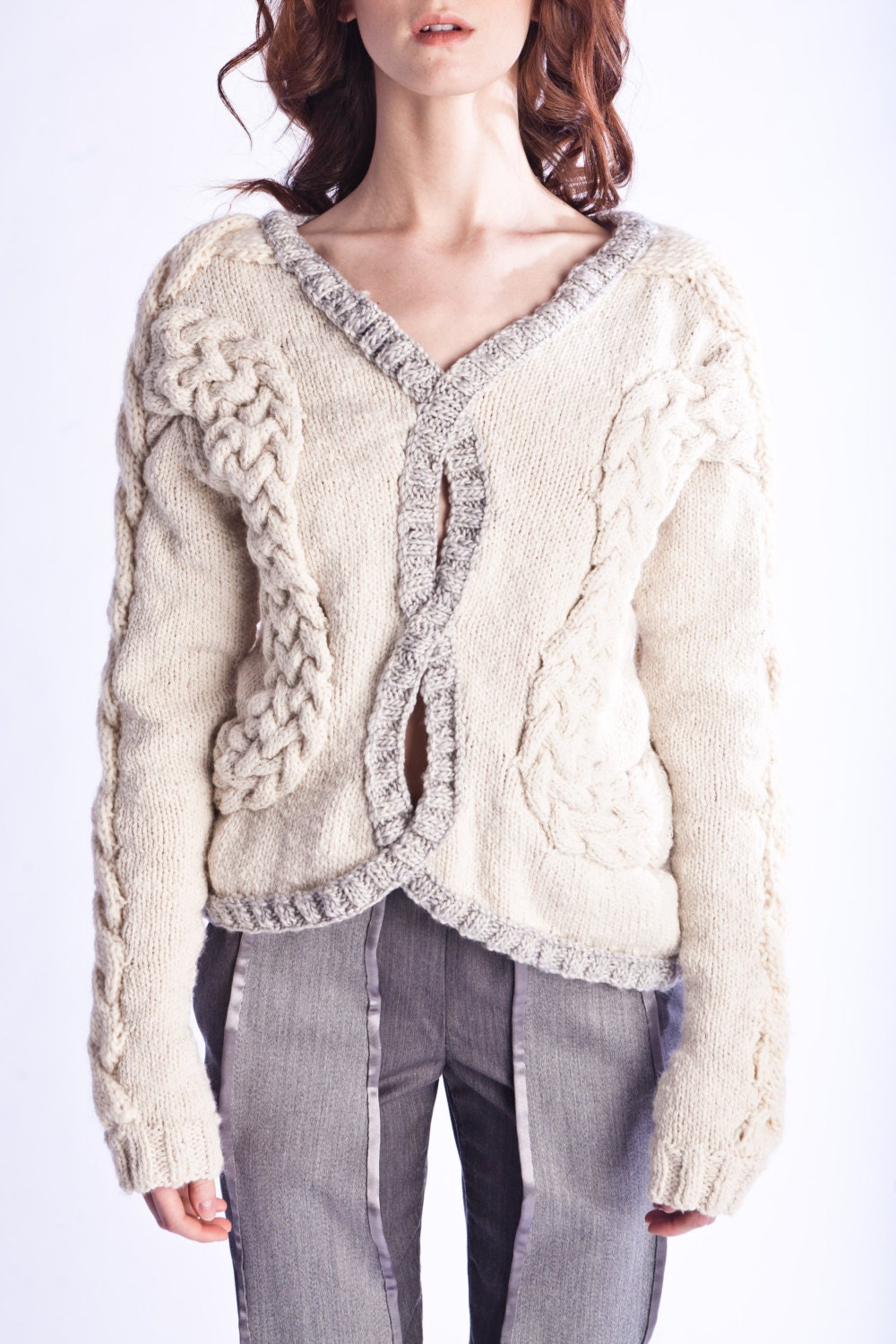Hand-Knit Cabled Cables Chunky Sweater