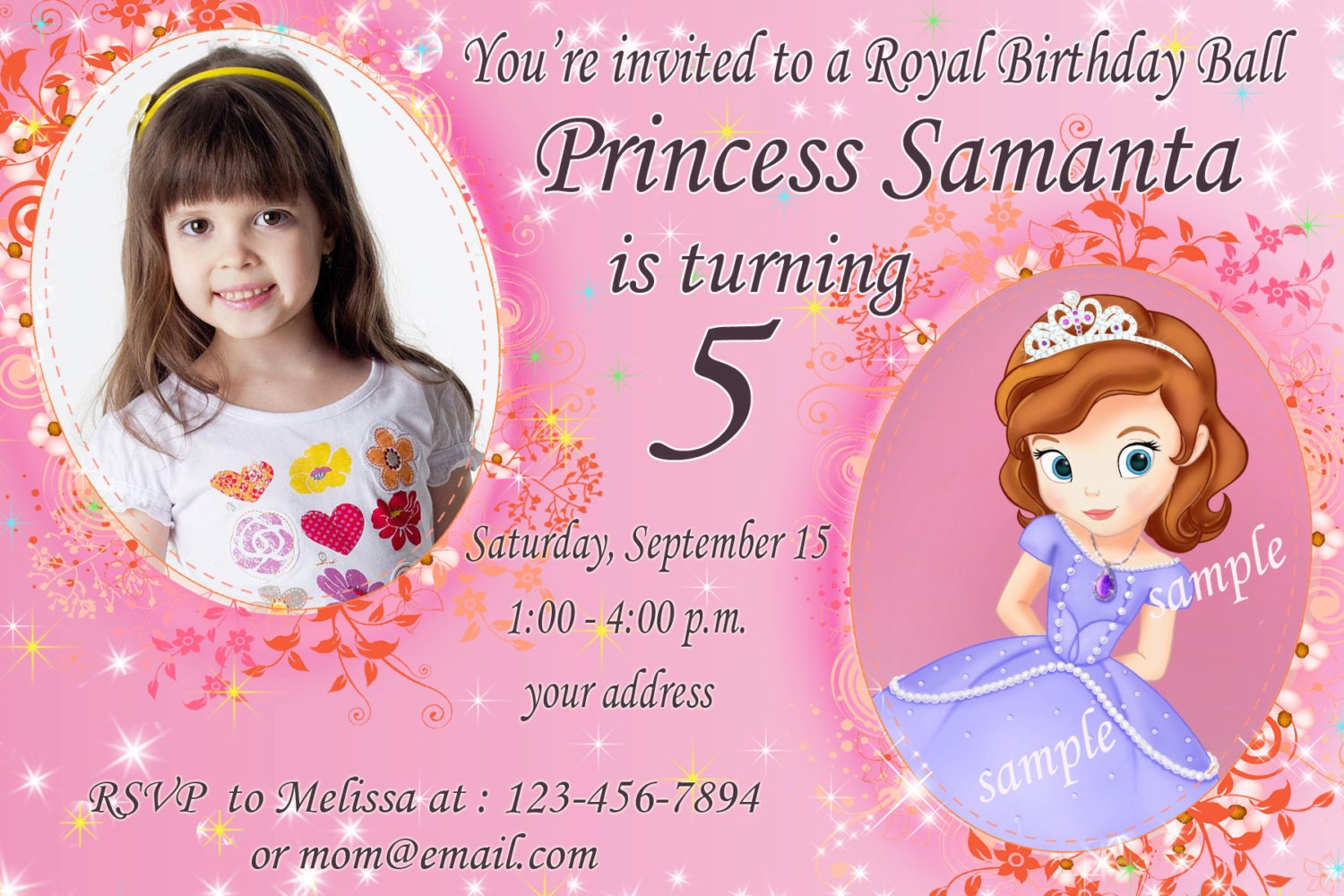 sophia the first birthday invitation, or sophia the first thank you card - i can write any text