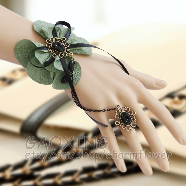 Adjustable Handmade Bracelet Atrovirens Flower Bracelet Black Resin Drill Ring Bronze Metal Ring A Nice Gift Delicate Jewelry WS95