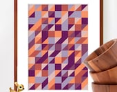 Geometric Composition 2, Abstract poster, Mid Century Modern, Home Décor, Scandinavian Design, Purple, Orange, Sunset Colours, A4 print