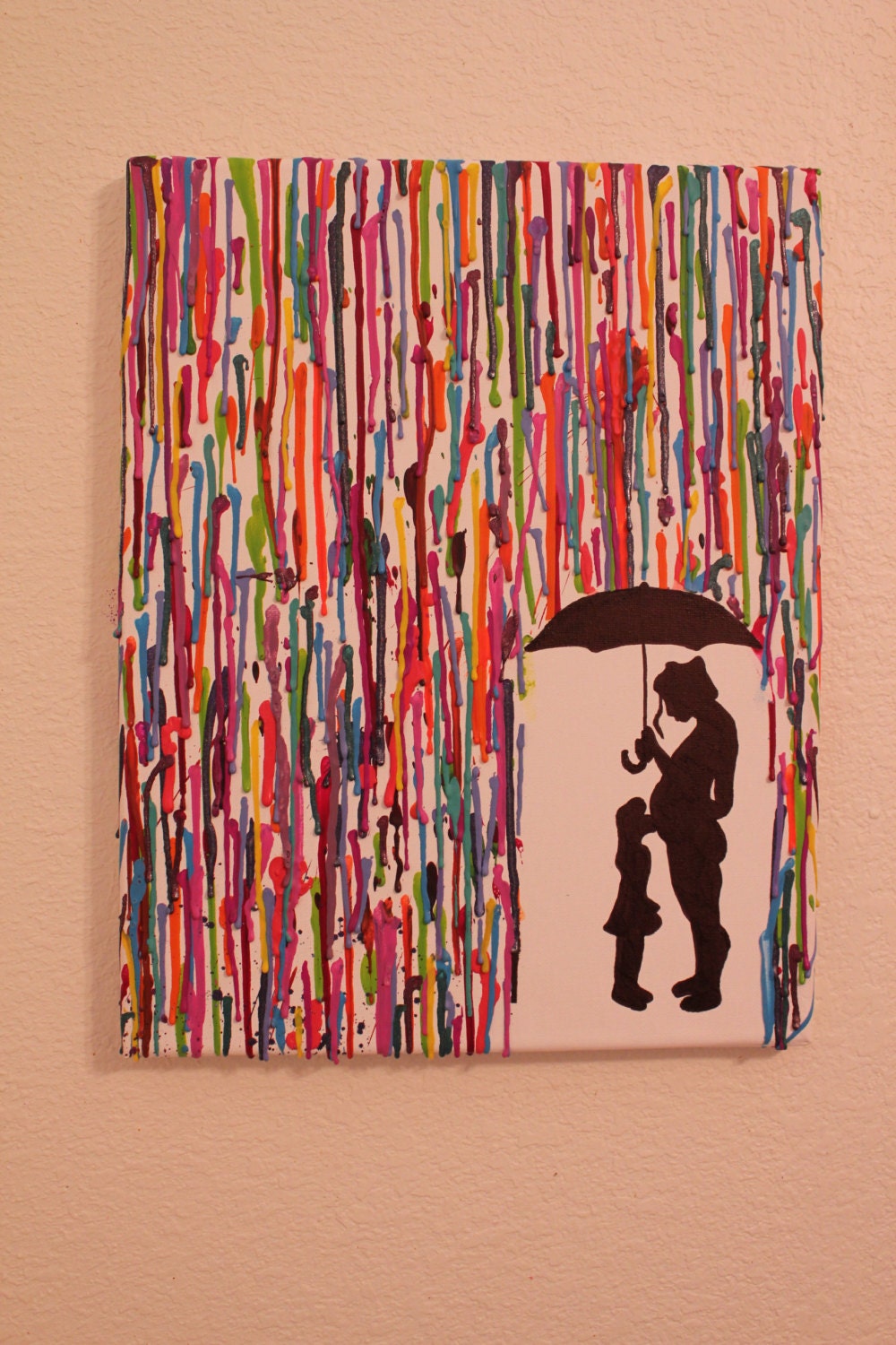 Melted Crayon Art - Handmade- Pregnant Mother & Daughter -11x14 Canvas - Various Colors