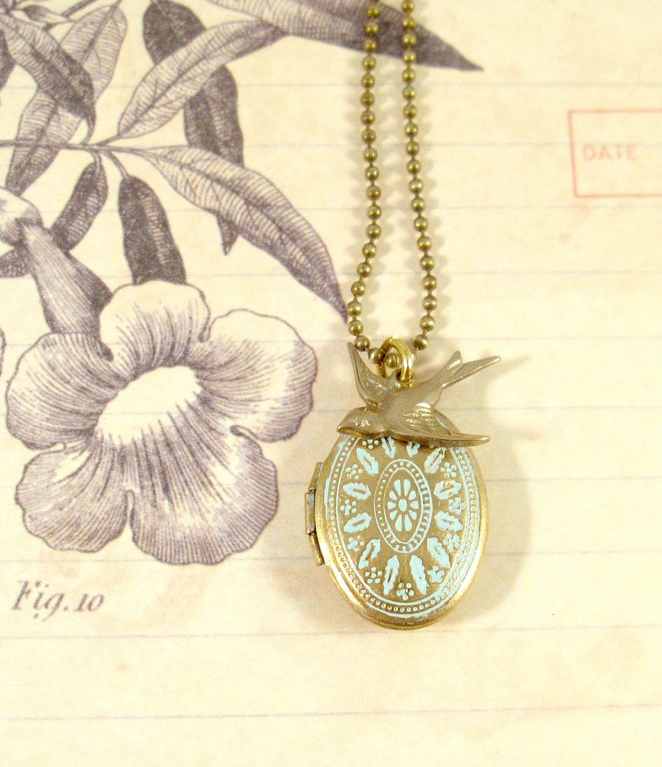 Locket Necklace : The Timekeeper, Mint Green Patina