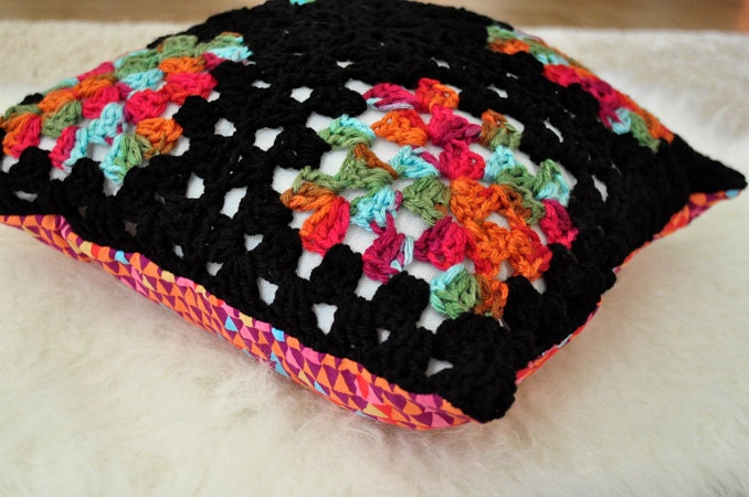 Colorful Crochet Granny Sqaure Pillow 14x14