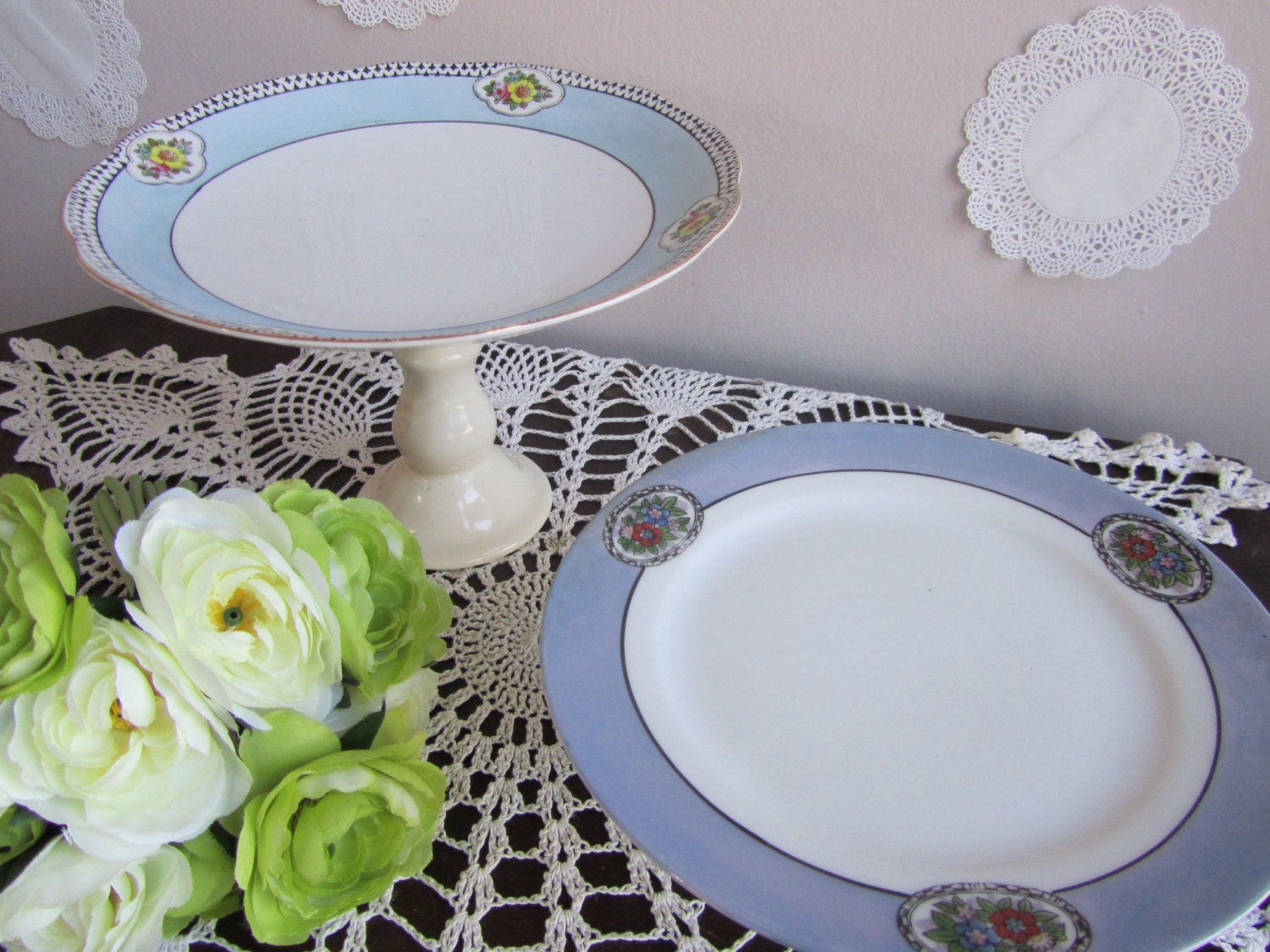 Vintage Plate Cake Stand pair dessert stand cupcake stand dessert pedestal