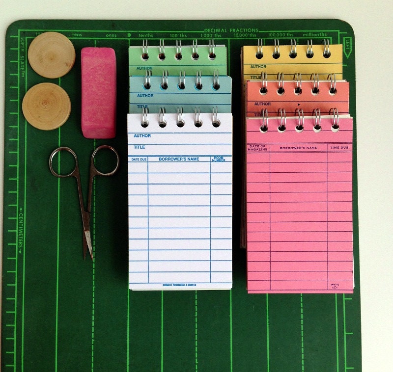 6 Library Card Notebooks -- School Supplies, Upcycled Notebook, Recycled Journal