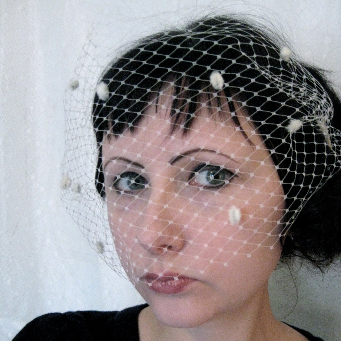 Ivory Chenille Dotted Birdcage Veil - birdcage veil - retro - bridal veil - fascinator - custom wedding - 1950s - vintage