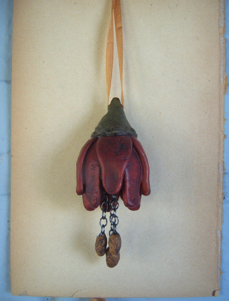 Sculpted Red Flower Pendant Polymer Clay