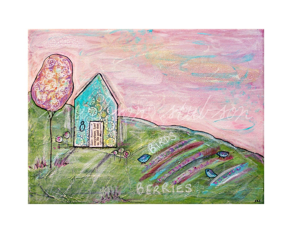 birds in the berries (reproduction print)