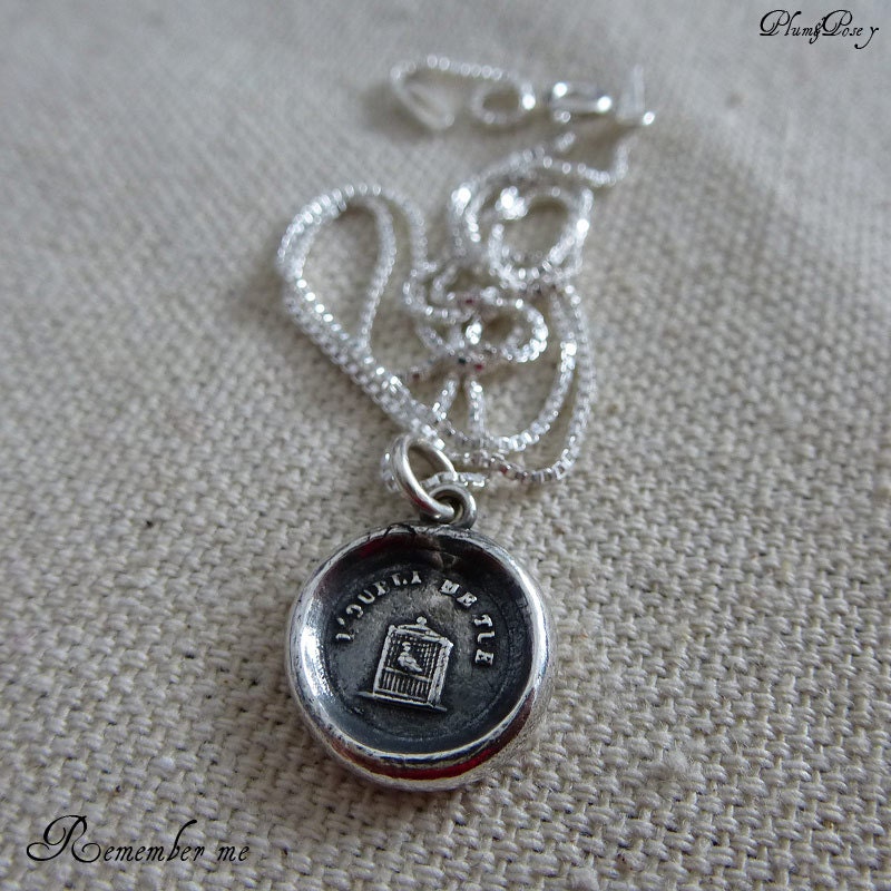 Remember Me Wax Seal Necklace - Bird in Birdcage - Forgetfulness Kills Me