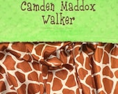 Personalized Baby Blanket , Giraffe Satin and Minky Blanket , Blanket for Baby Boy or Baby Girl