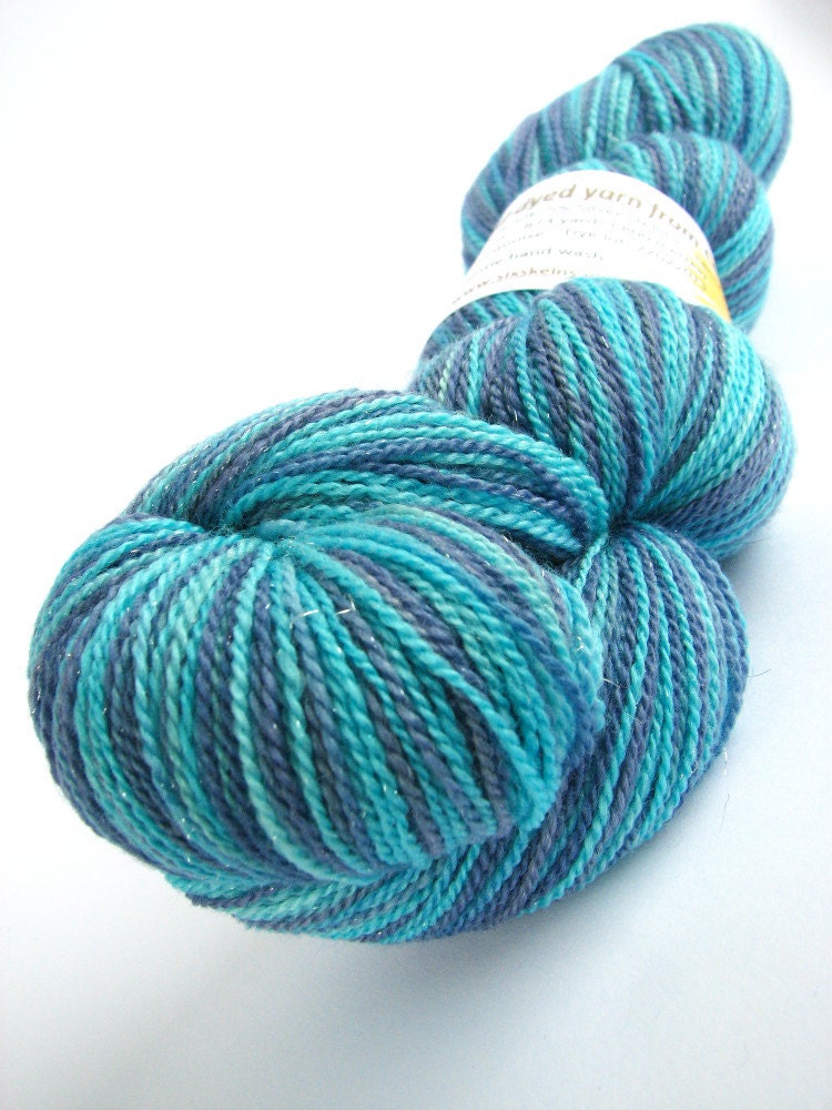 Blue lace yarn, laceweight merino silk sparkle, Royal Turquoise, blue turquoise, Perran Yarns