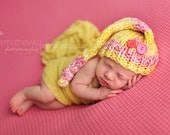 Buttons and Knots Stocking Hat yellow pink newborn girl photography prop