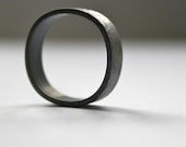 Round Square White Diamond Roughed Up Wide Band Ring - Oxidized Blackened Sterling Silver