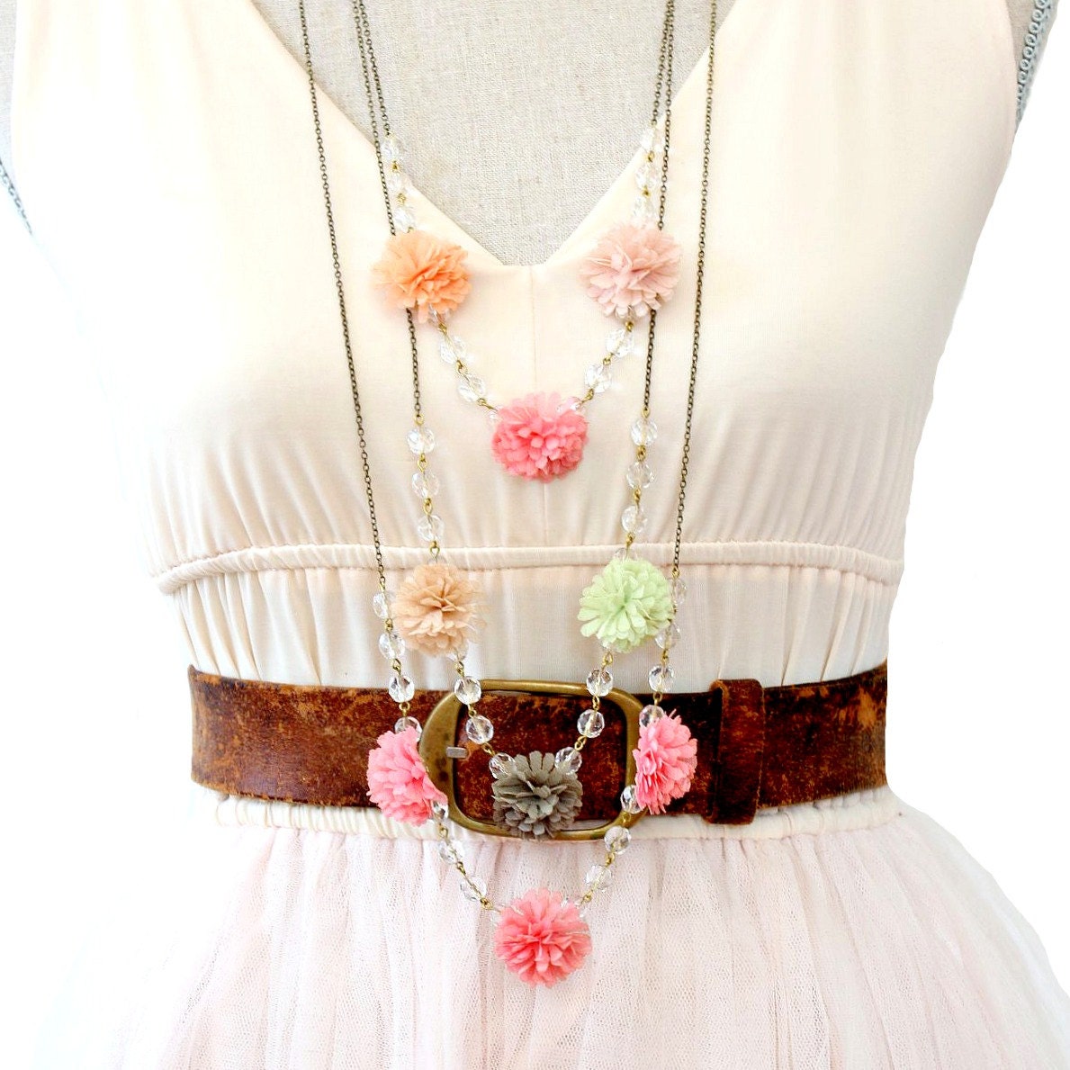 Colorful Pom Pom Strand Necklaces