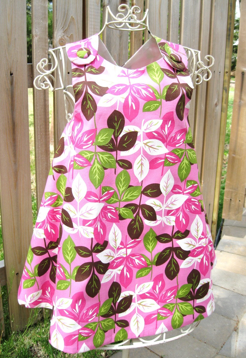 3T Pinafore Wrap Around Dress Pink Leaves