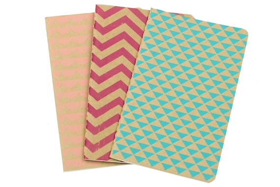 Chevron Triangle Scallops Notebooks Set of 3 Screen Printed Pocket Moleskine Cahier