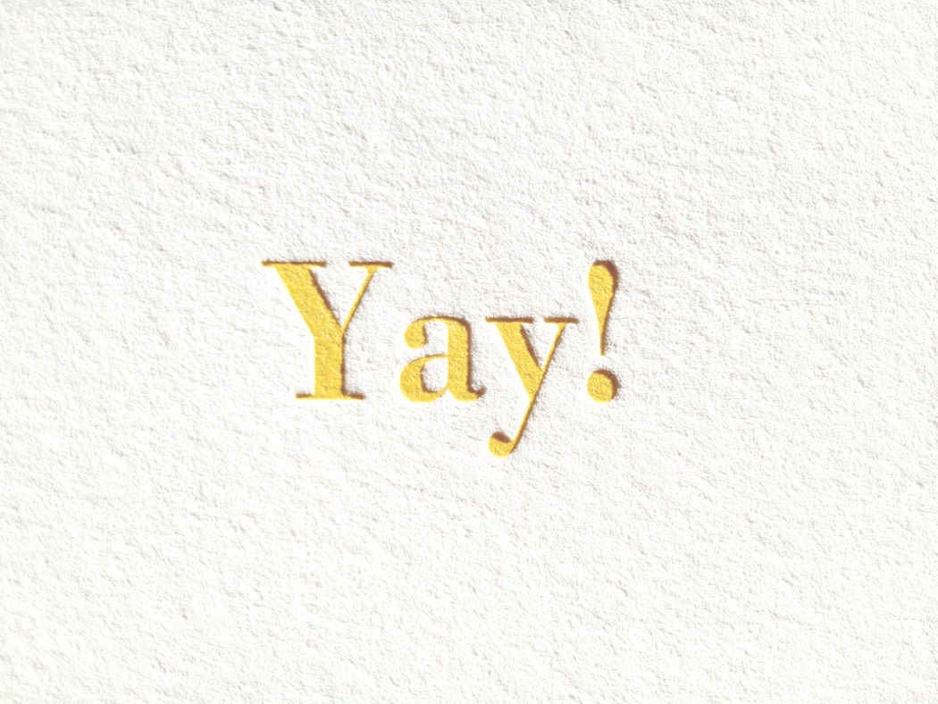 Yay: Letterpress Flat Cards & Envelopes (1ct)
