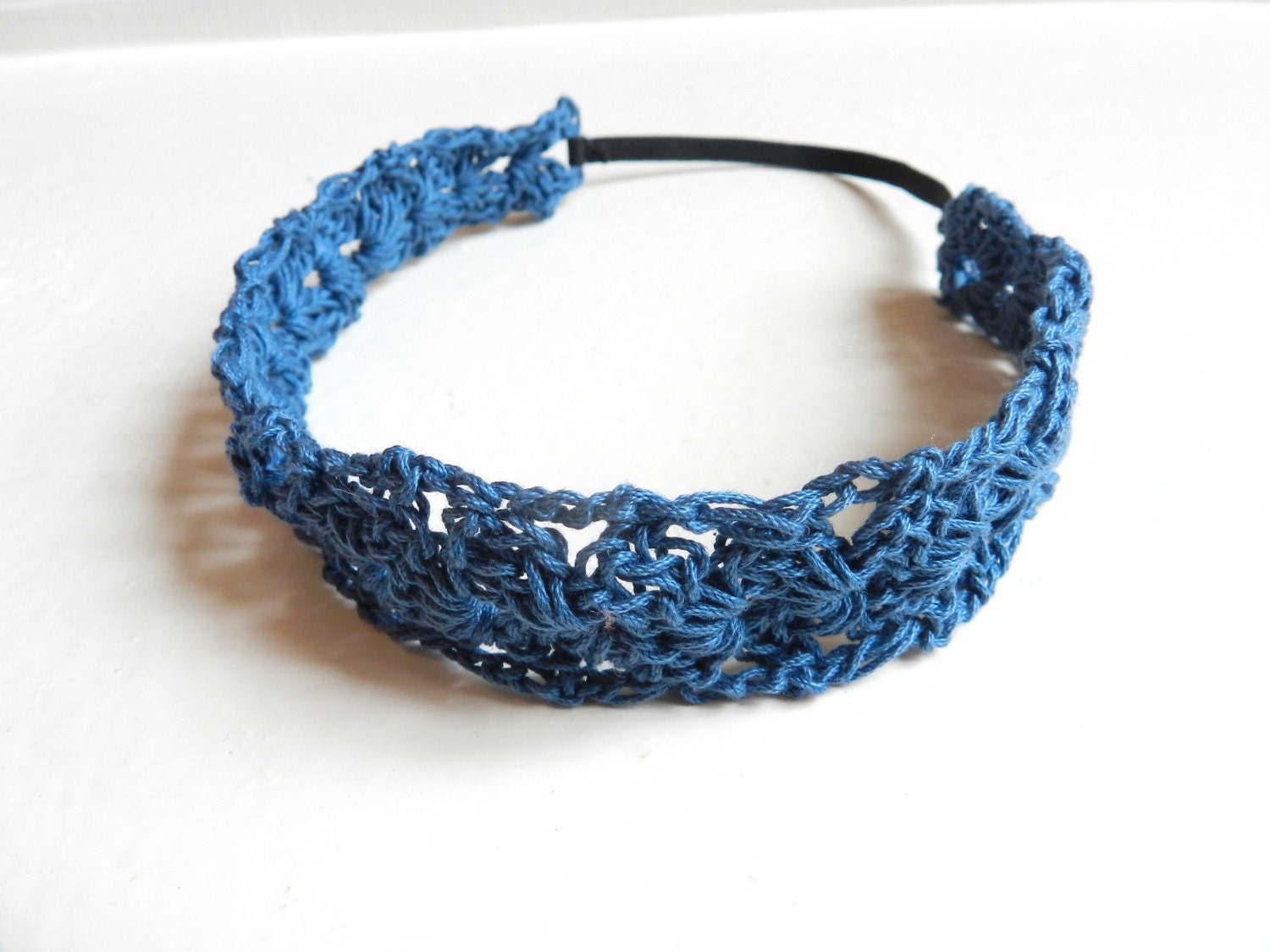 Crocheted romantic headband blue jean- Saudades