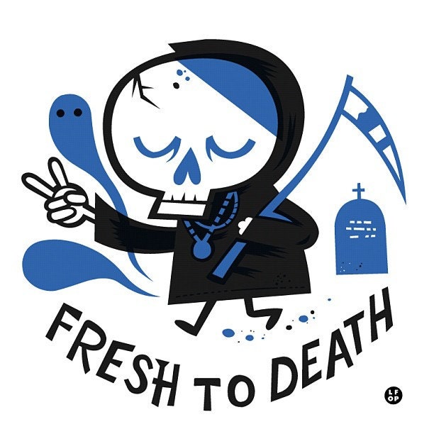 Cute Grim Reaper Art Print Screenprint - Ghosts Grave Fresh to Death Hand Printed Silkscreen Poster - Little Friends of Printmaking