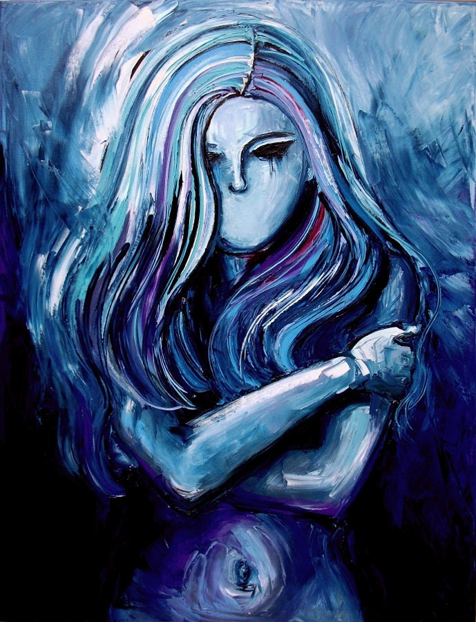 Figure painting abstract nude oil on canvas by Aja huge 3x4 feet Silence
