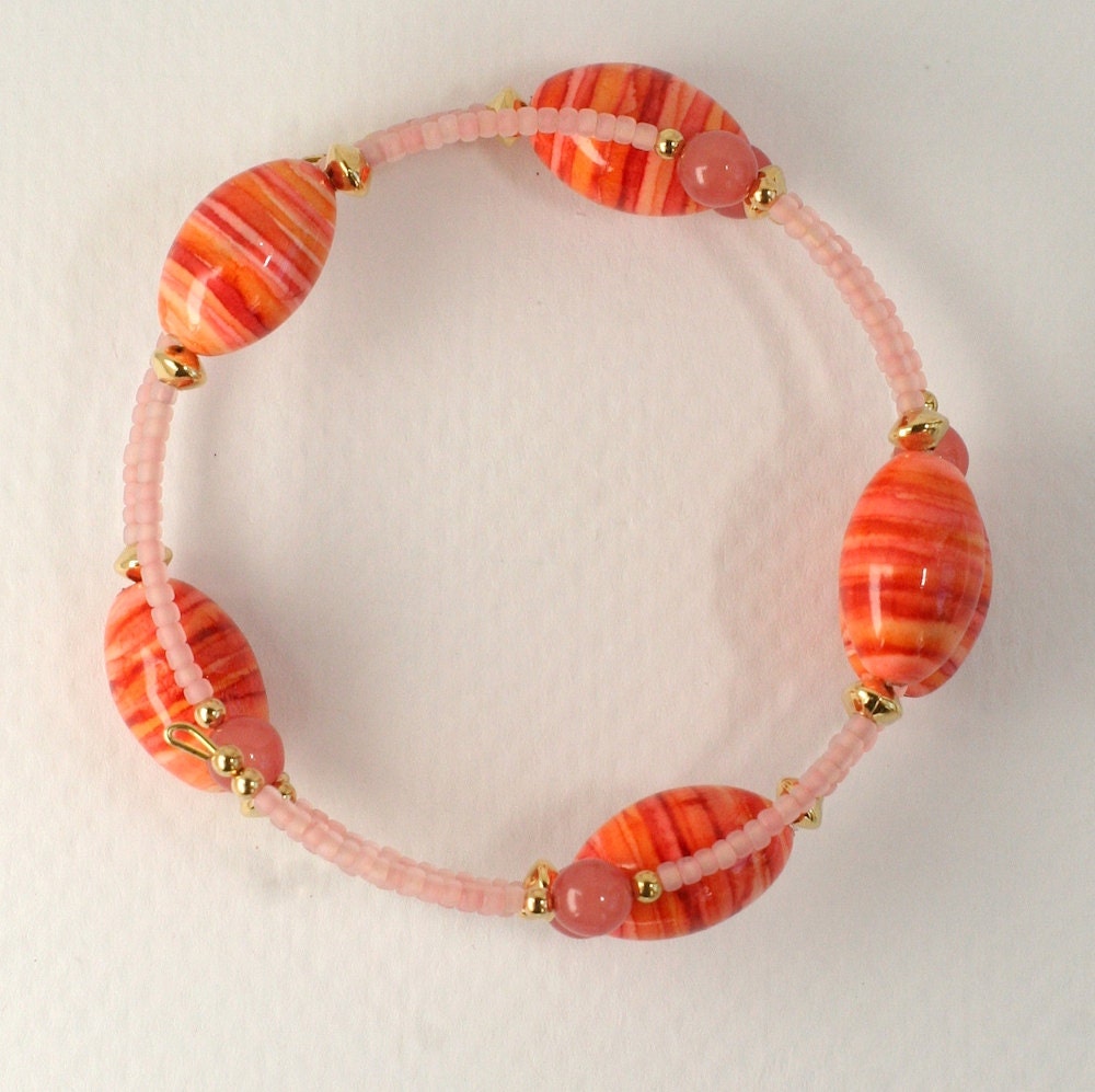 Saffron Beaded Bangle Bracelet (colors: rose, peach, coral, gold)