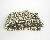 vintage granny square afghan / handmade / cream sage olive green / heirloom quality / scalloped edge