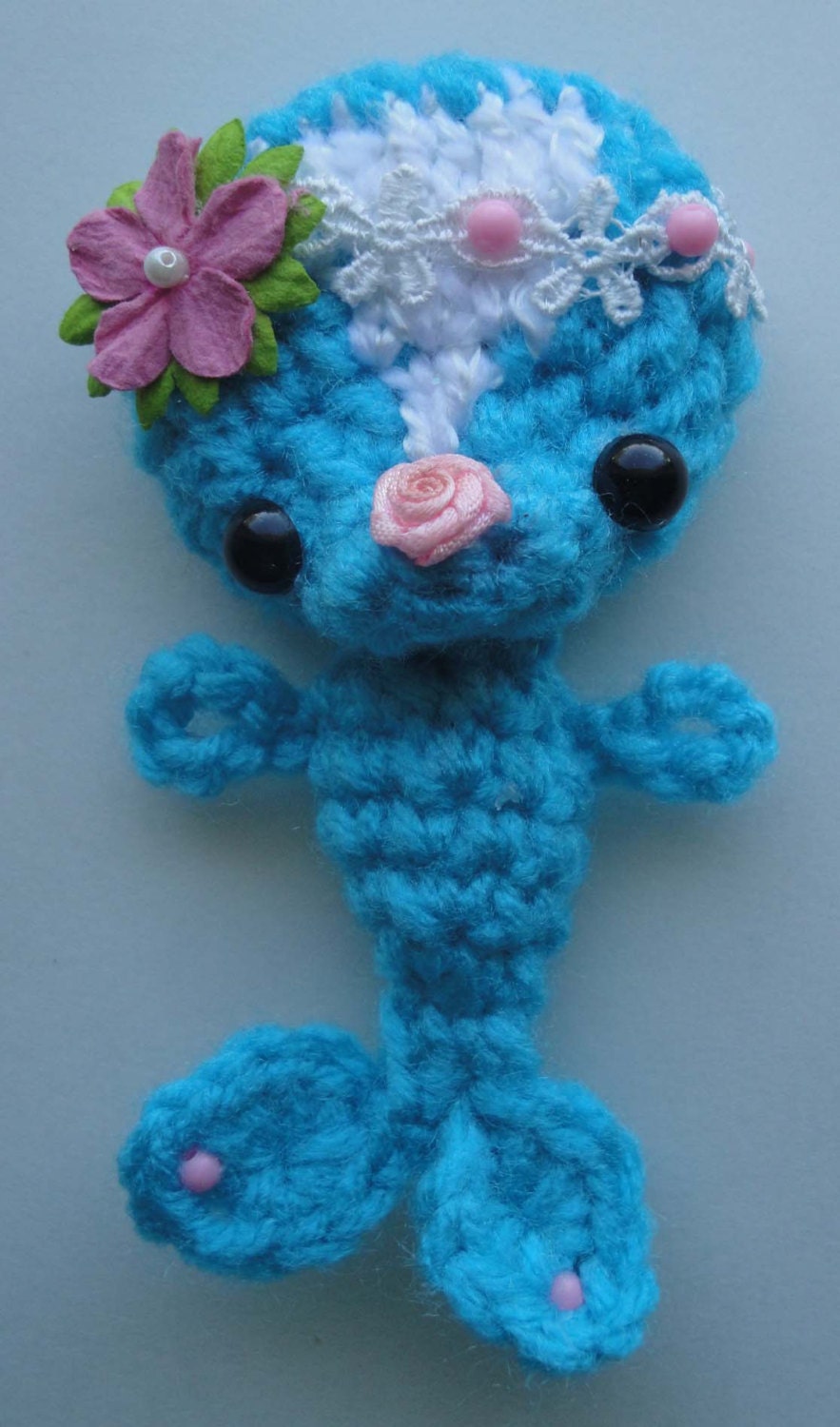 OOAK Blue Artist Baby Harp Seal Crocheted by Peggytoes for BJD Props Ornaments & Display