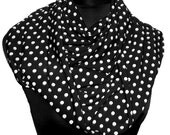 Classic Retro Look Black & White Polka Dots Silky Soft Lycra Infinity Eternity Scarf