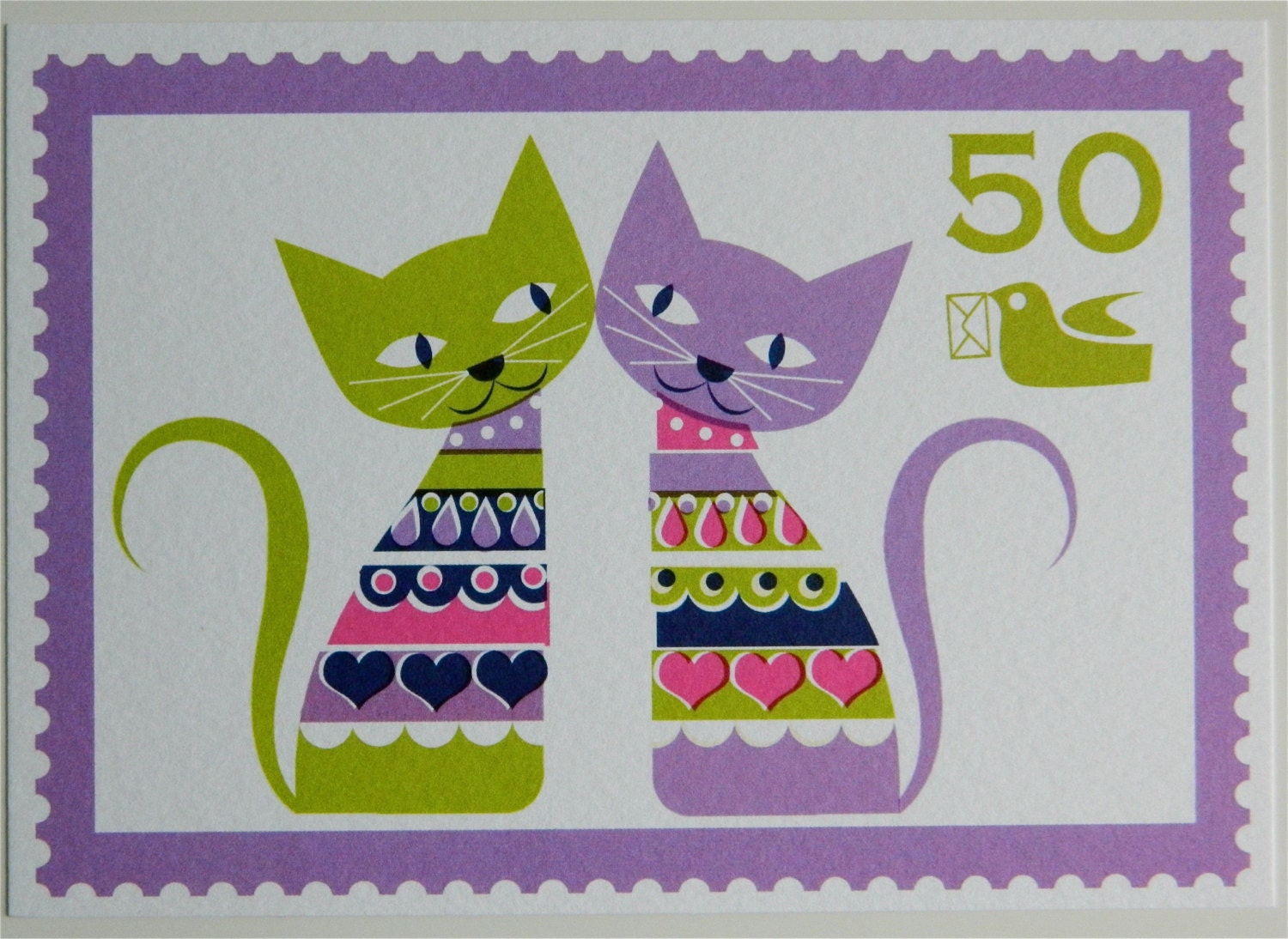 Vintage Style Postage Stamp Postcard - Love Cats