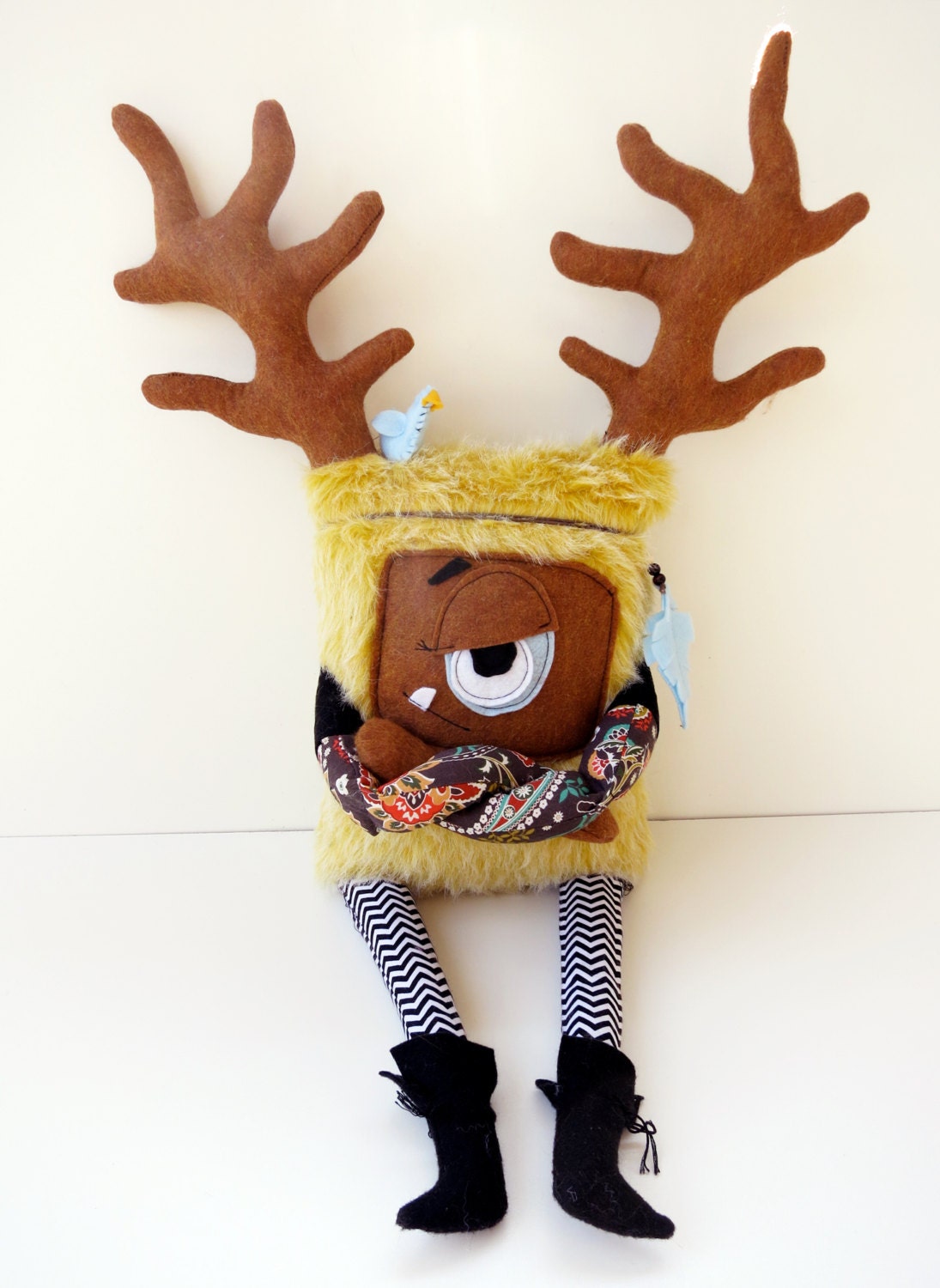 Angelie the Grumpster - Hand sewn, plush hipster monster