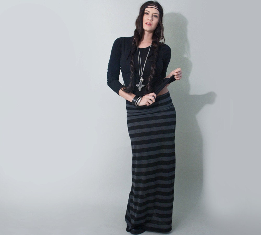 Stripe Skirt, Women's Long Maxi, Black & Grey, xs s m l xl Tall Petite