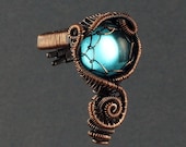 The Mermaid and The Dragon - Copper and Aqua Glass Adjustable Ring