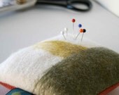 Pincushion - Hand Felted Merino Wool - Cream, Mustard and Olive