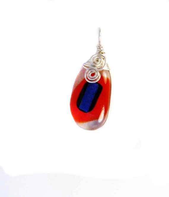 Fused Glass Pendant Purple Dichroic Glass Sterling Silver Wire Wrapped