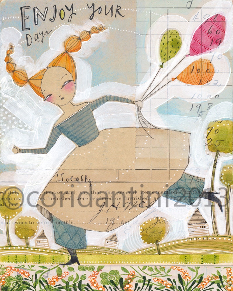 watercolor painting of a girl with balloons - archival limited edition print  measuring 8x10 by cori dantini