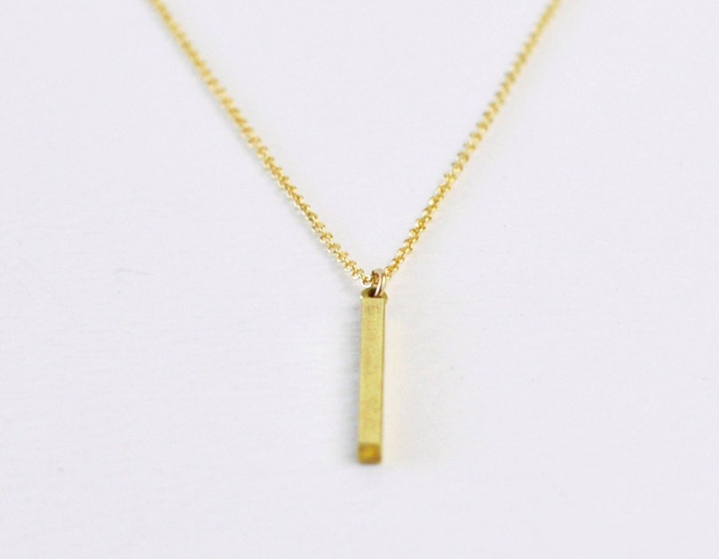 Golden line - brass bar minimal 14k gold filled chain necklace - simple modern jewelry