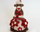 Sock Monkey Birthday Cake Topper w Number 4.5 inches Tall
