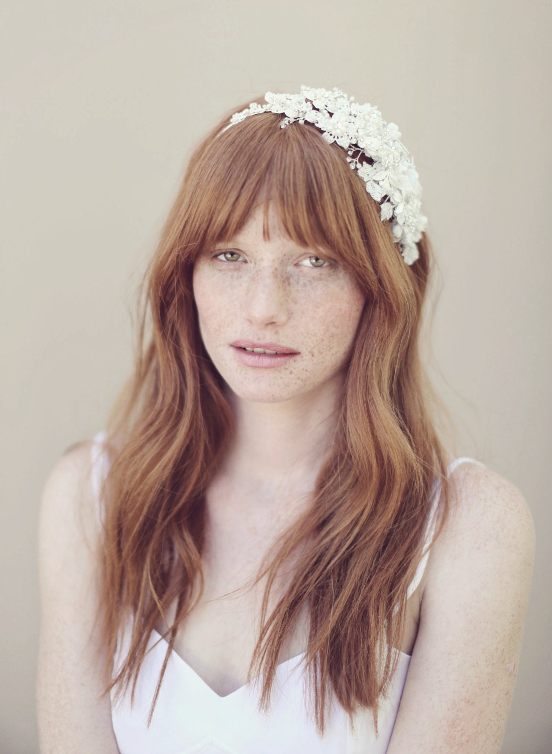 Bridal headpiece, beaded, lace - Beaded floral and lace headband - Style 326 - Made to Order