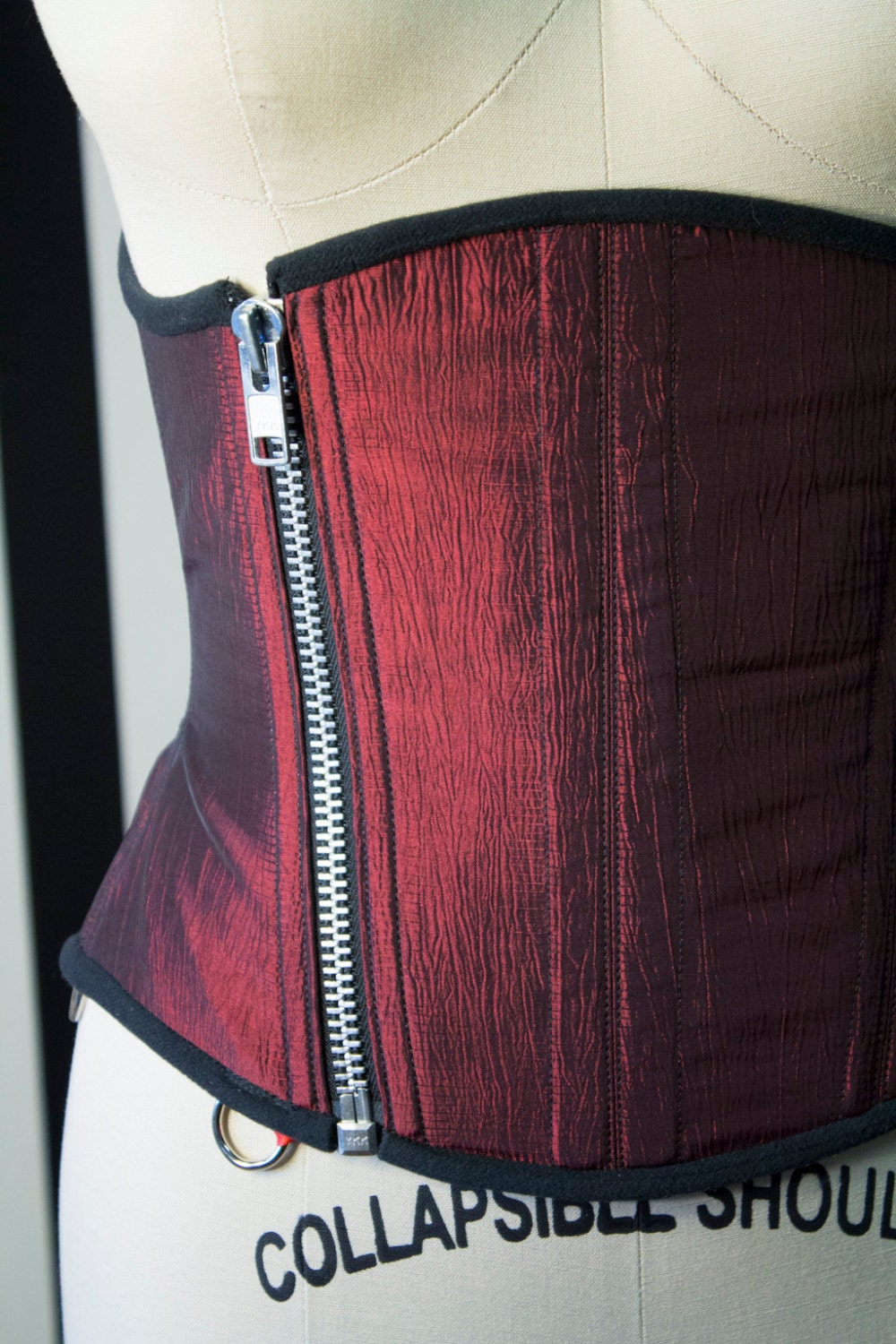 Corset Underbust Steampunk Neo-Victorian Cincher 24 Lola Red Crushed Taffeta