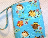 BizzieLizzie Handmade Owl Hobo Bag Shoulder Sling Aqua Blue Give A Hoot Totebag Owls Library Bag