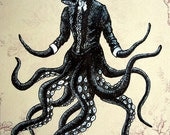 Print 8x10" - Victoriandustrial 8 - Drawing Gas Mask Octopus Surreal Victorian Steampunk Gothic Edwardian Vintage Roses Flowers